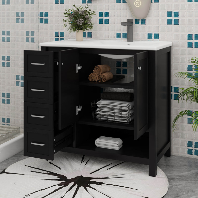 Meuble-lavabo 36 po avec 2 tiroirs, Noir