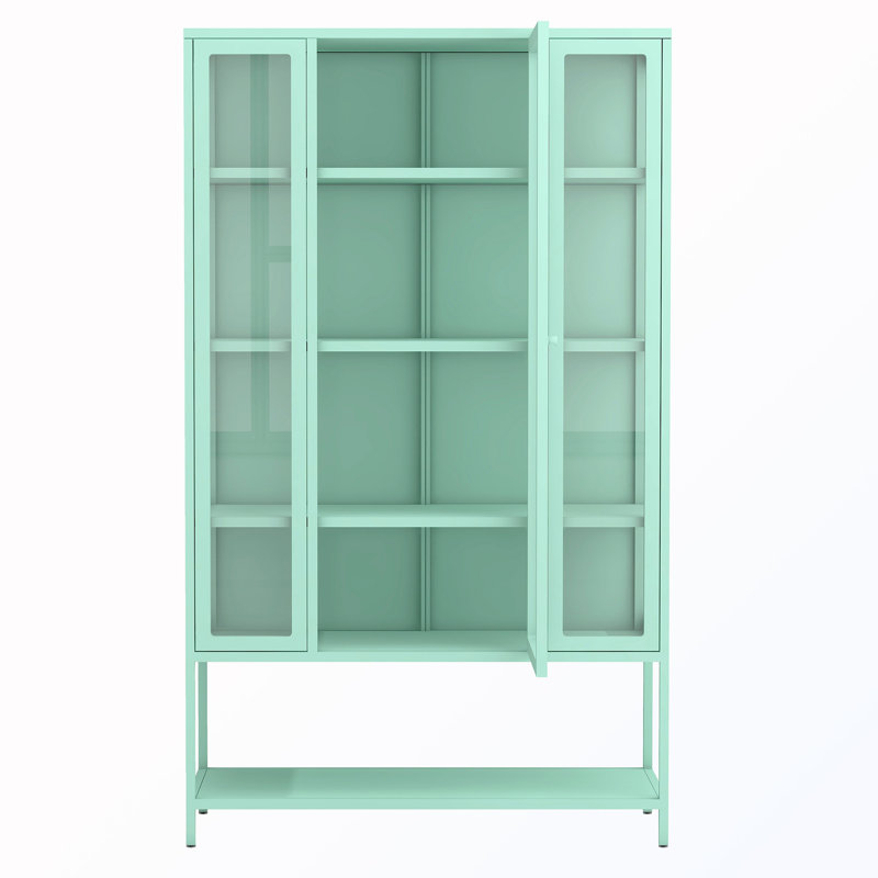 Display Cabinet with Glass Door and LED Lights, Cyan