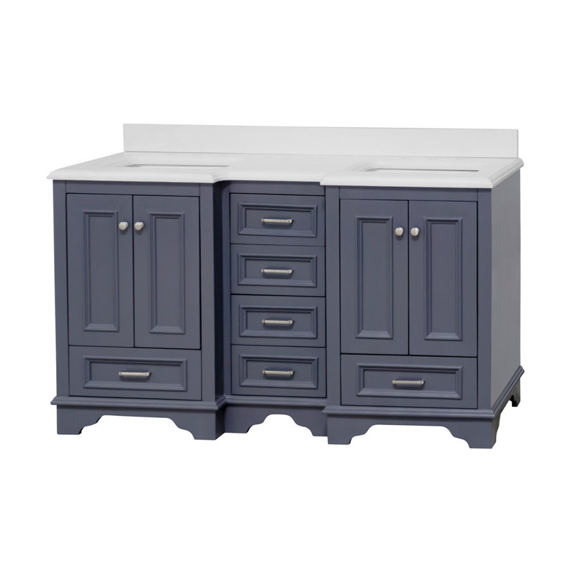 Ensemble de meuble-lavabo double 60 po Loughlam, Quartz, Gris charbon
