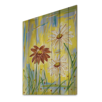Peinture abstraite à fleurs en acrylique jaune - reproduction de ferme sur bois
