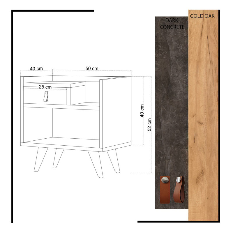 Heaven 50cm W Manufactured Wood Bedside Table