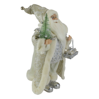 Figurine père Noël 12 "ivoire debout portant un pin vert