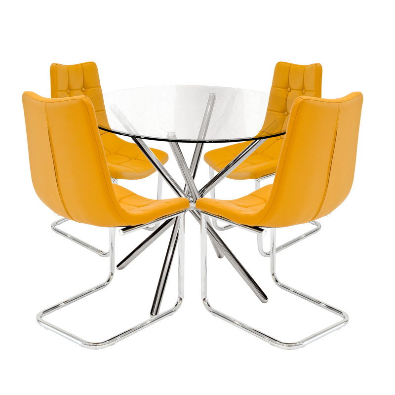 Derby 4 - Person Dining Set, Yellow, Chrome
