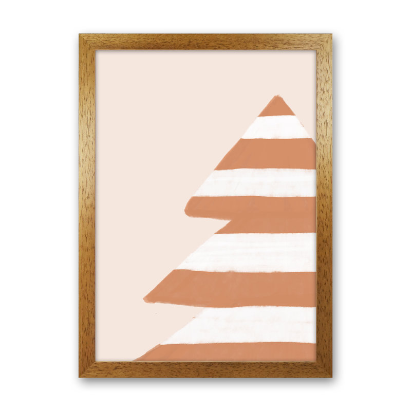Stripey Xmas Tree By Orara - Print, Brown Framed, 34cm H x 25cm W x 3cm D