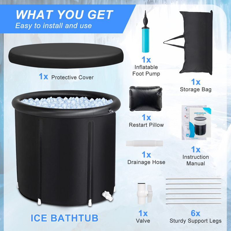 Outdoor and Indoor Ice Bath Tub With Storage Bag, 29.50" H x 29.50" W x 29.50" D
