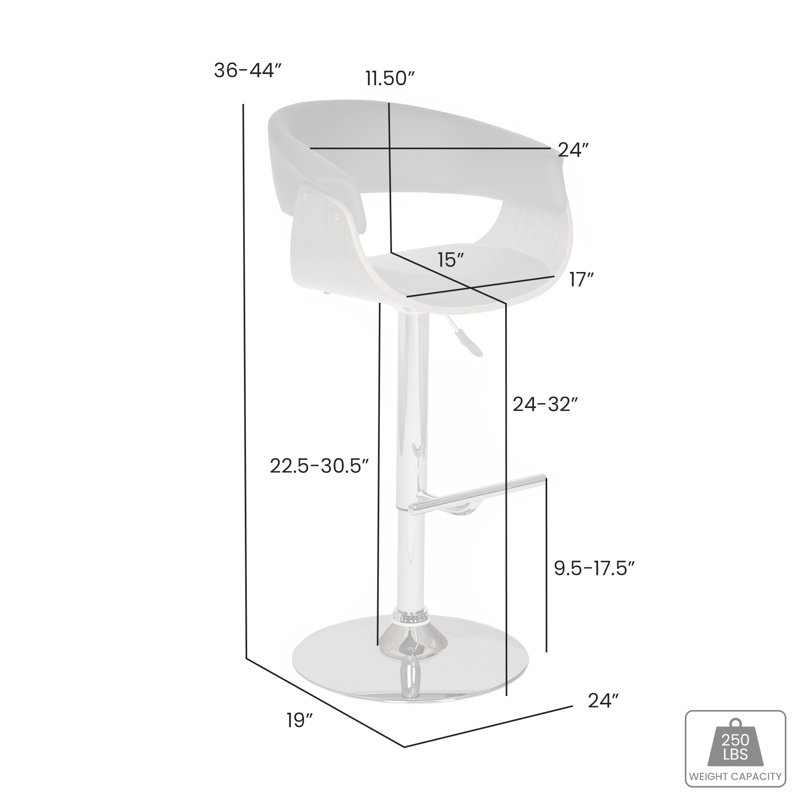 Allin Swivel Adjustable Height Bar Stool with Open Back in Faux Leather, Walnut Wood and Chrome, Creme Faux Leather