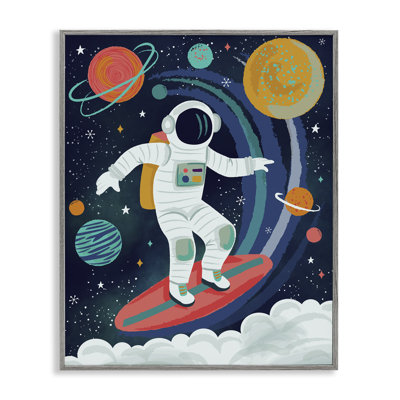 L'astronaute surfant au-delà de l'espace, estampe numérique, design par Lisa Perry White