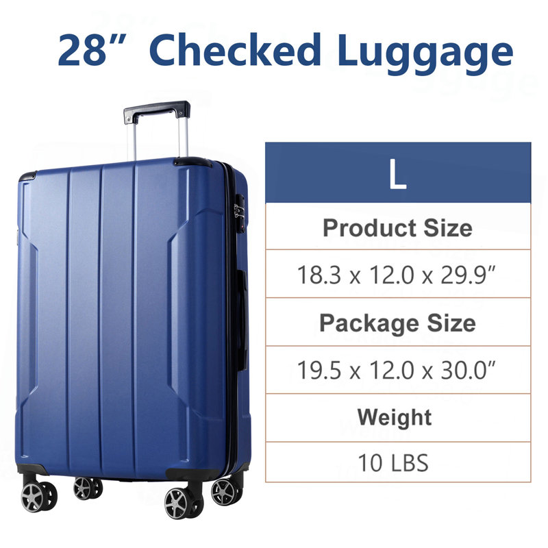 Valise rigide, valises légères et durables en ABS avec roues doubles, valise extensible 28 po à carreaux
