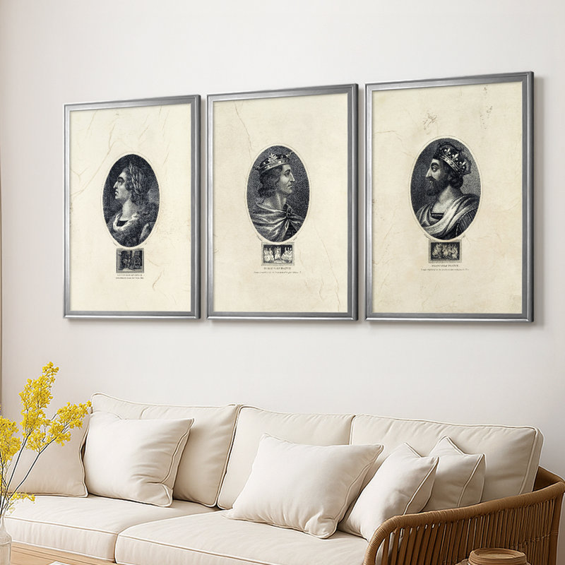 Royal Portraits 9 - Toile tendue avec châssis sur mesure - 3 pièces, H 27 po x l 39 po, Argent argent