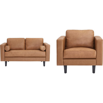 Nataniel 2 Piece Genuine Leather Living Room Set – Loveseat & Armchair Luxury Modern Couch Set