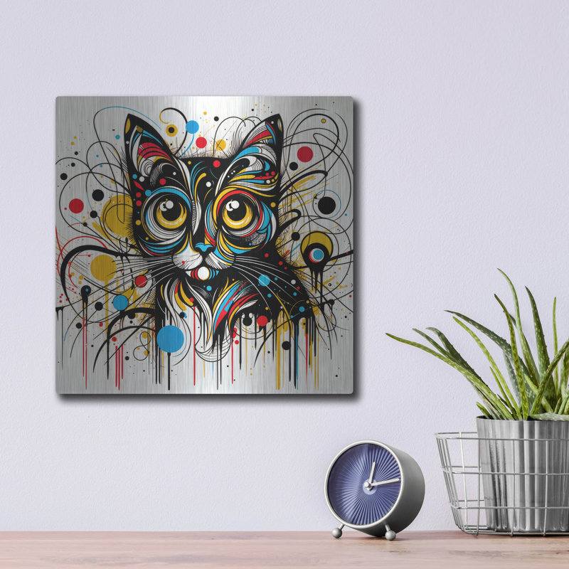 «Cat Abstract 3» par Rey Klimt, art mural en métal, H 12 po x l 12 po