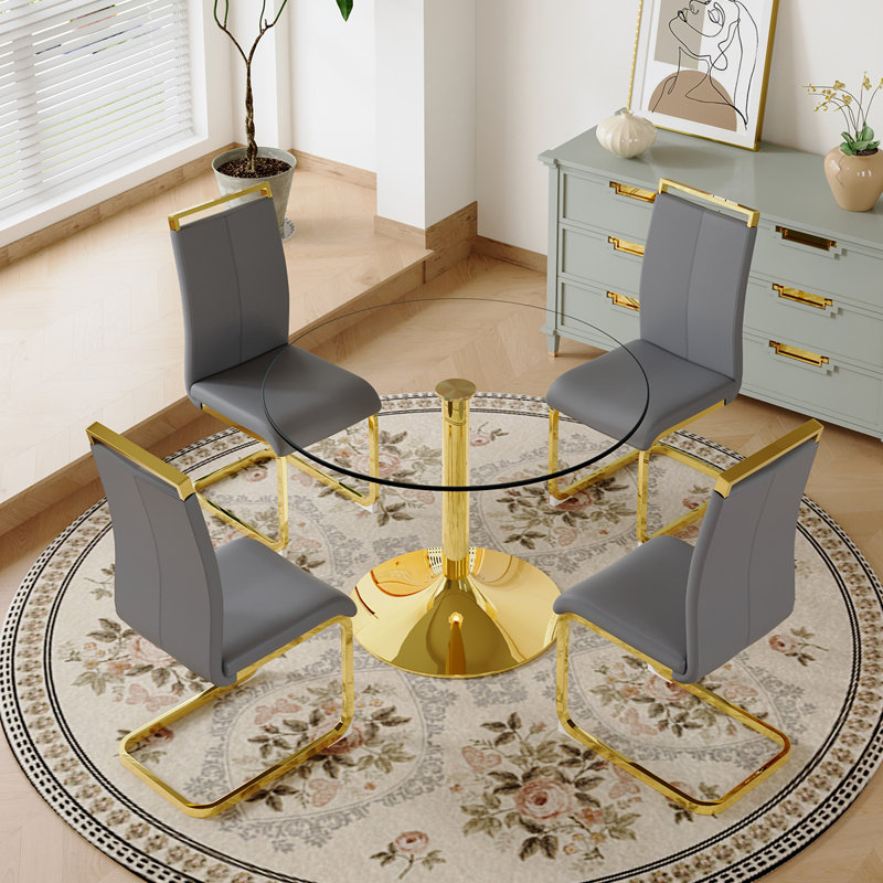 5 - Piece Pedestal Dining Set, Light Gray, 29.5"H x 35"L x 35"W