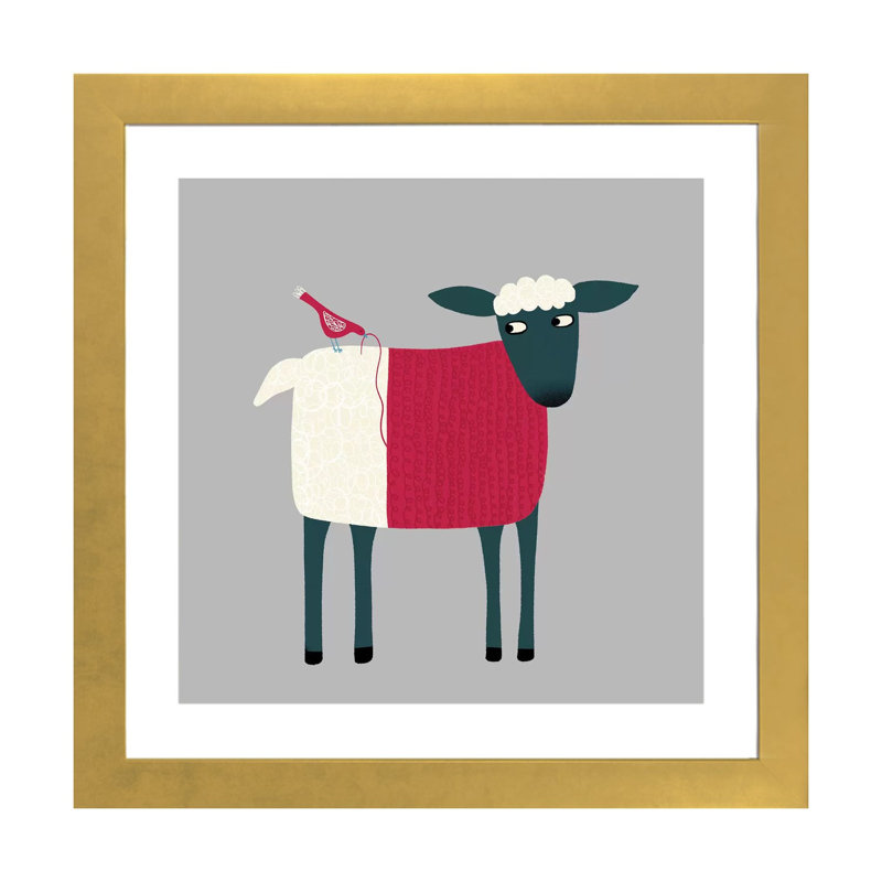 «Sheepish» par Nic Squirrell - impression, H 24 po x l 24 po x p 1 po, Papier encadré doré, Blanc