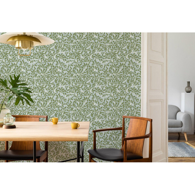 Leaf and Pod - Wallpaper, Hazy Blue, Faux Grasscloth, Non-Pasted