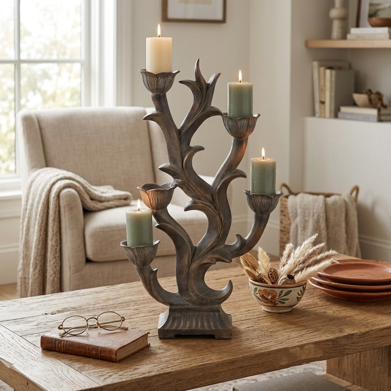 24'' H Wood Tabletop Candelabra