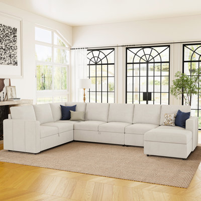 Seybert Luxurious U-Shaped Sofa Velvet Chenille Sectional Sofa For Living Room