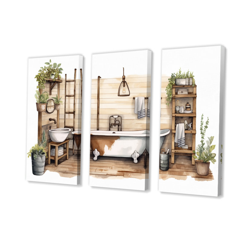"Natural Bathroom Decor", impression sur toile 3 pièces, H 28 po x l 36 po x P 1 po