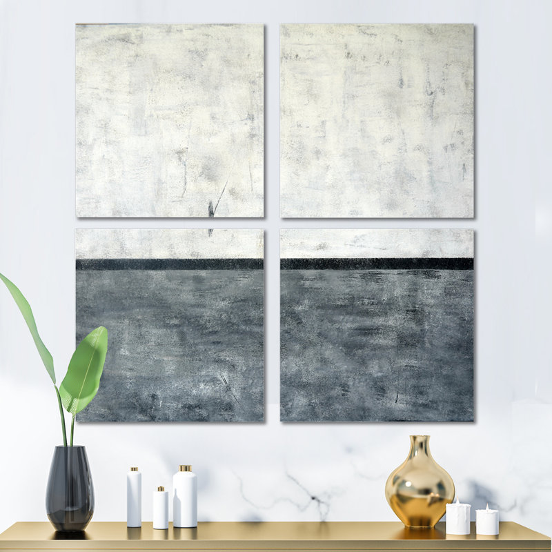 Gris et blanc, art abstrait - ensemble d'art moderne sur toile 4 pièces