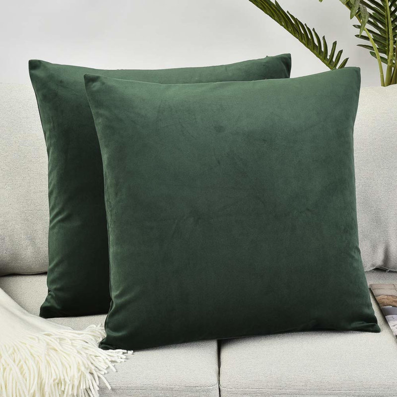 Solid Velvet Reversible Pillow Cover, Green, 20"H x 20"W