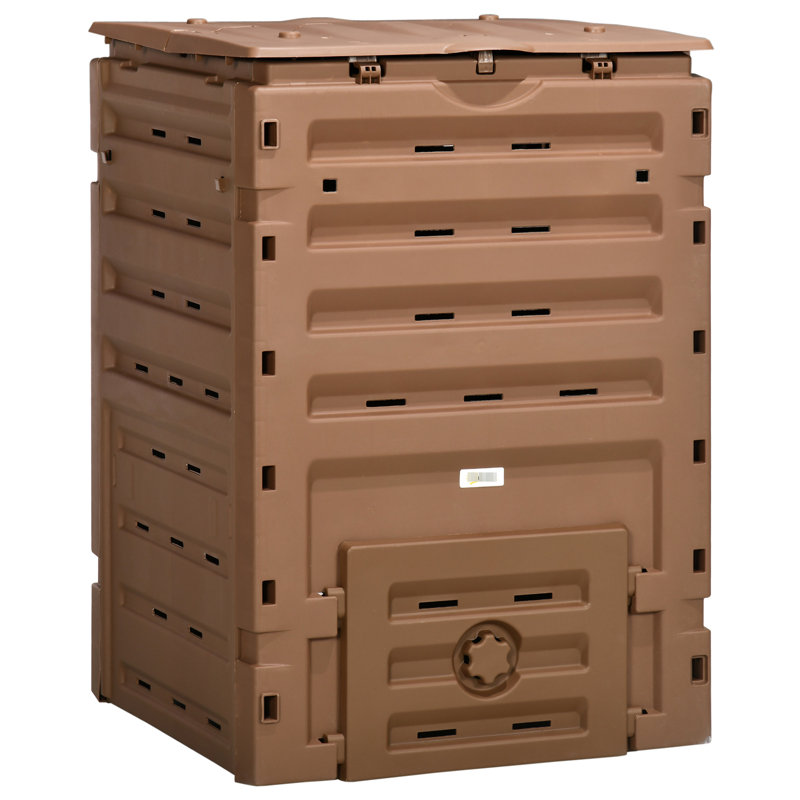 Système de compostage 120, 80 bouches d'aération, 2 portes coulissantes, production rapide de terre, légère et solide, bac brun de 120 gallons de Vents Doors pour une amélioration rapide de la qualité du sol, stable,