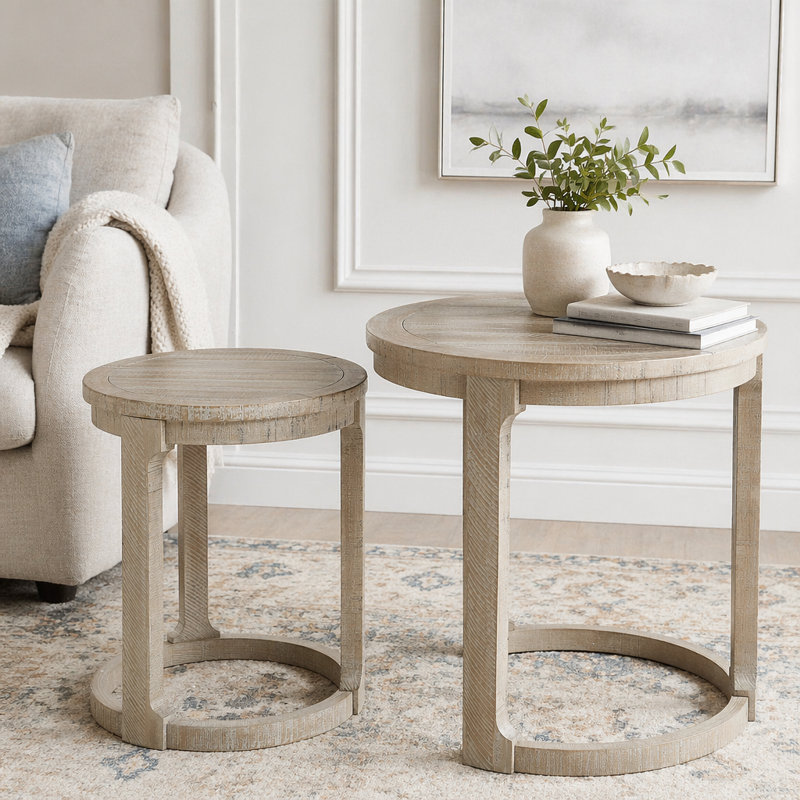 Ensemble de tables rondes 24 "2PCS, Light Brown