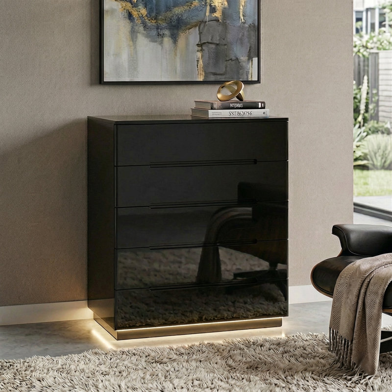 Diley 31.5'' W 5 - Drawer Dresser, Black