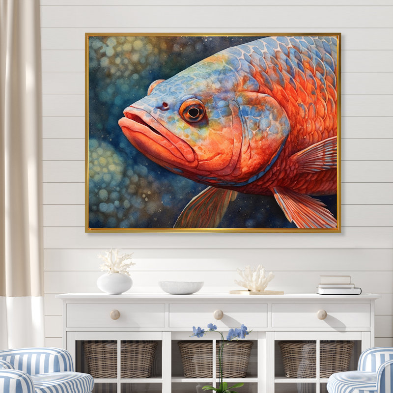 " Underwater Fish Fantasy I ", Gold Floater Framed, 30" H x 40" W x 0.5" D