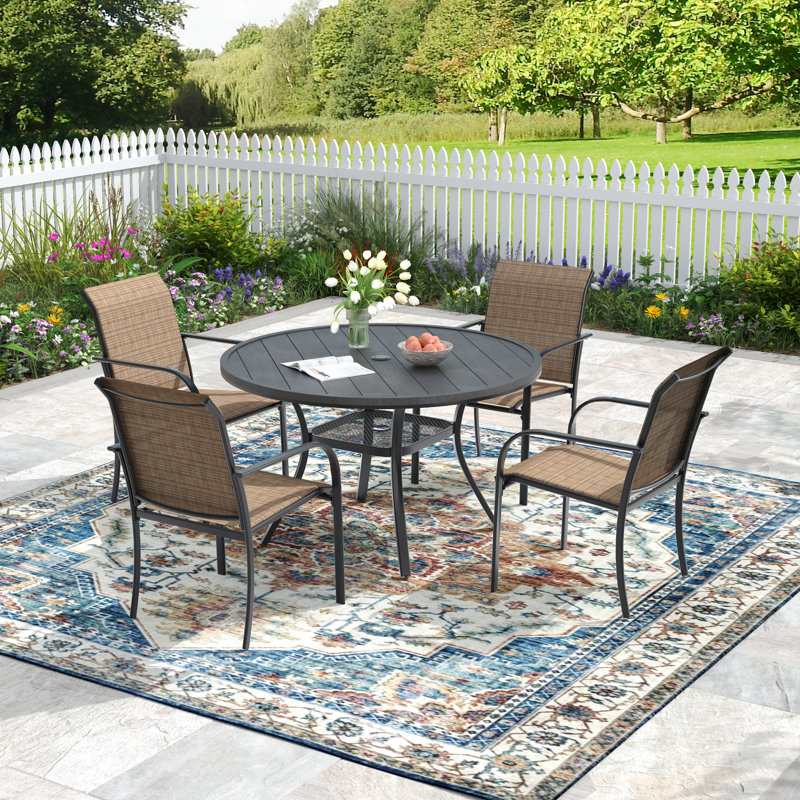 4-Person Outdoor Patio Dining Set, Black/Brown