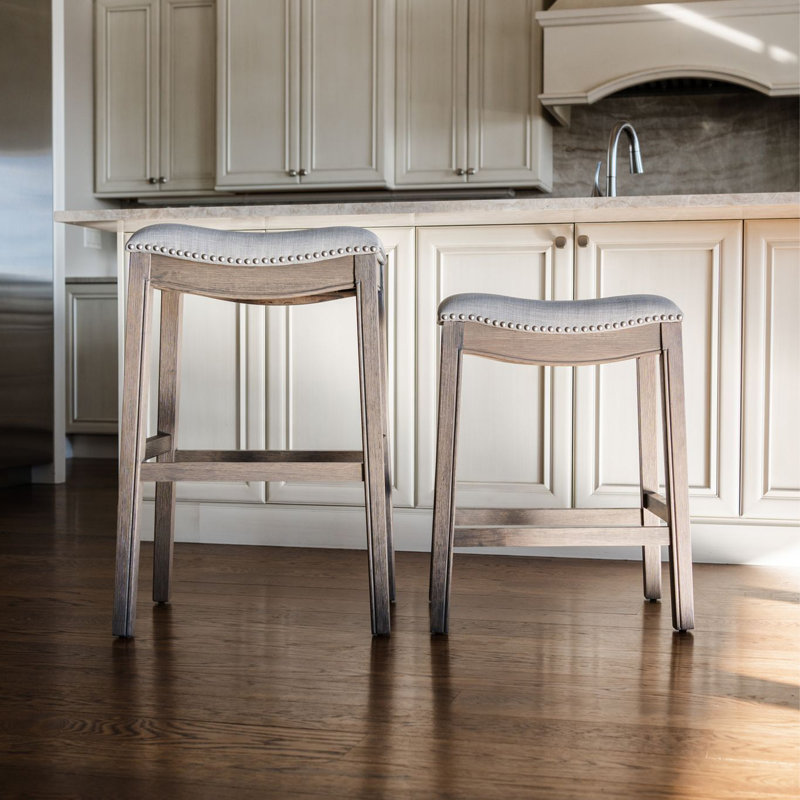 Adrien Saddle-Style Backless Bar Stool in Gray Wirebrush Finish