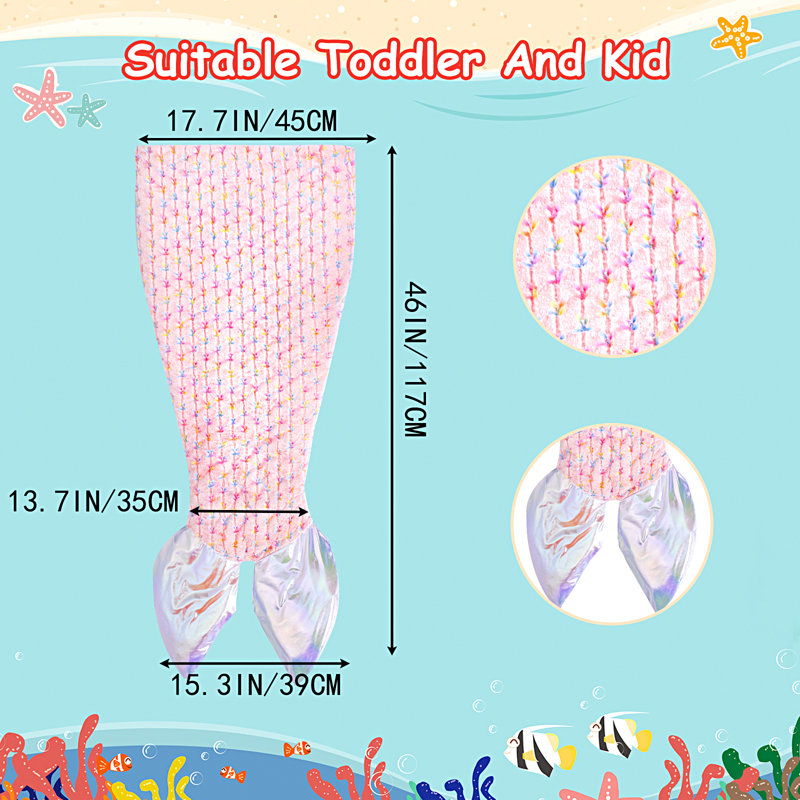 Couverture Kids Mermaid Tail, Blanc / Doré, 46" L x 17.7" W