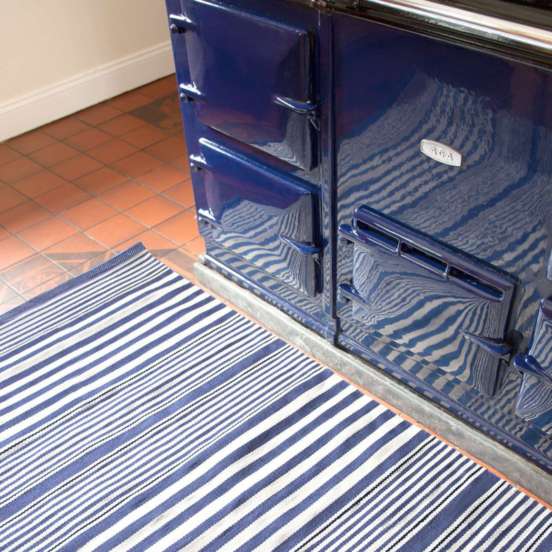 Rugby Stripe Denim Handwoven Indoor/Outdoor Rug, Runner 2'6" x 18'