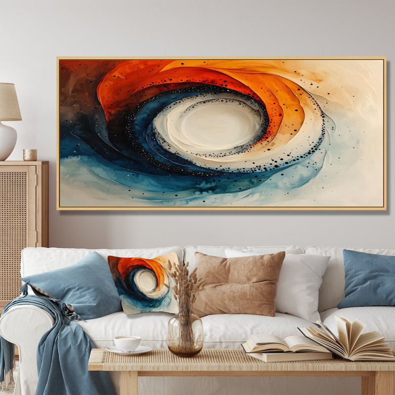Silent Burst Spiral of Ink II - Abstract Spirals, art mural, Argent argent, H 28 po x l 60 po, Cadre flottant