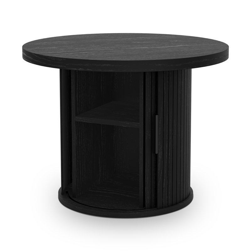 Tambour Design Round Coffee Table with Storage, Black, 17.7" H x 23.6" L x 23.6" W
