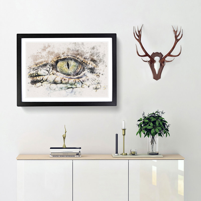 Crocodile Eye - Single Picture Frame Painting on MDF, 36cm H x 48cm W x 2cm D, Black Framed