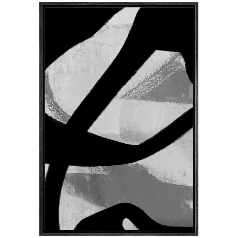 Art mural IDÉE4WALL, impression sur toile encadrée, grandes lignes sombres sur fond gris, illustrations abstraites, art moderne, alternative, noir et blanc, pour le salon, la chambre à coucher, le bureau - 16 po x 24 po - NOIR