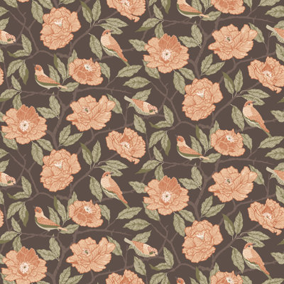 Heritage Blooms 20.5 in x 18 ft Dark Brown Floral Bird Peel and Stick Wallpaper (1-Pack, 30 sq. ft.)