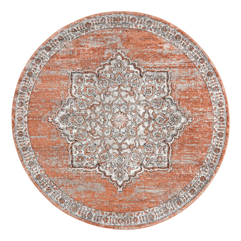 Tapis rose saumon / ivoire / bleu Weingartner, Rond 7 pi