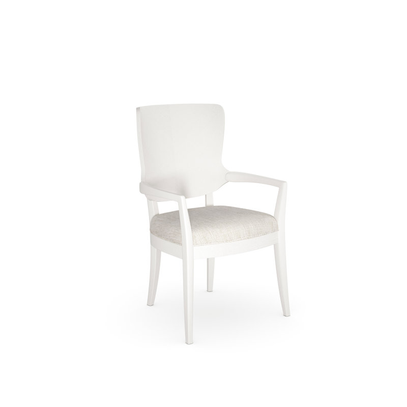 Chevron Wood and Linen Contemporary Armchair, White