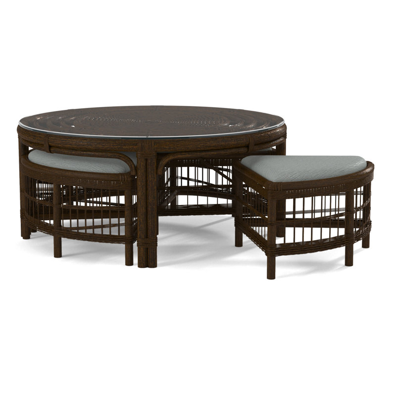 Raffles Rattan Cocktail Table with Benches, Coffee, Eggshell Crypton Performance; 0884-93