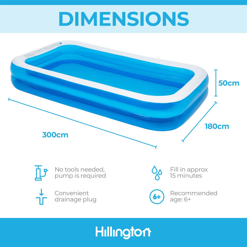 Hillington Jumbo Deluxe Rectangular Inflatable Family Swimming Pool 3.05m (120")