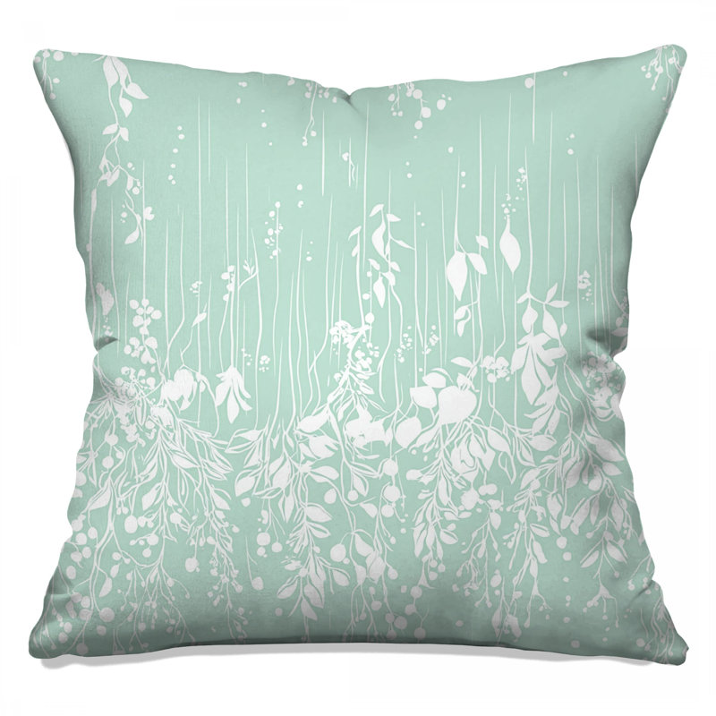Coussin Floral, Carré 20 po, Motif floral vert