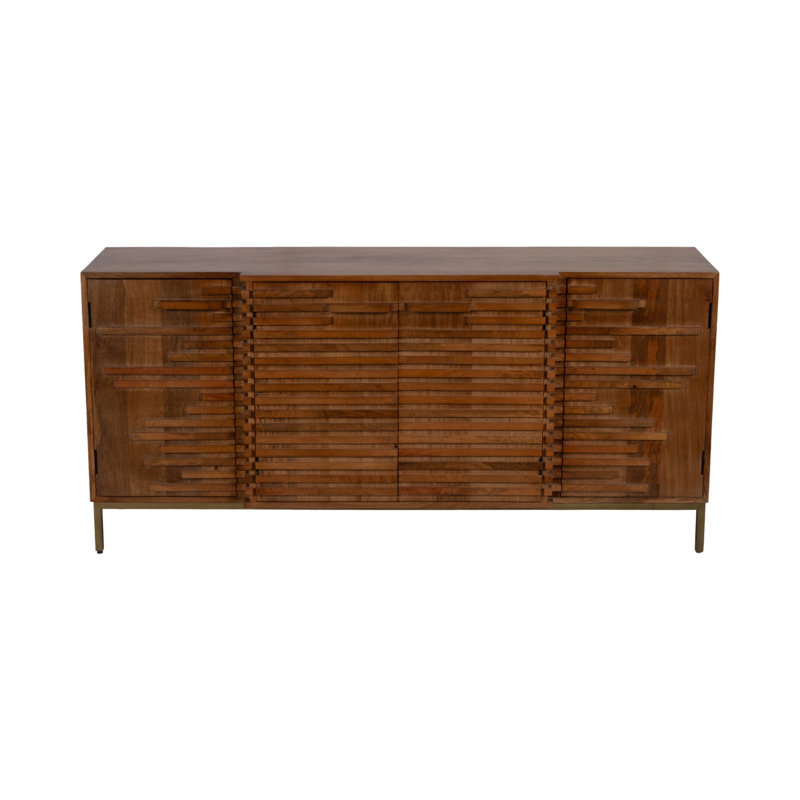 Armoire 2 portes Modern Modern Neutre Mid-Century, bois de manguier, brun, rectangulaire, H 30 po x l 64 po x P 16 po