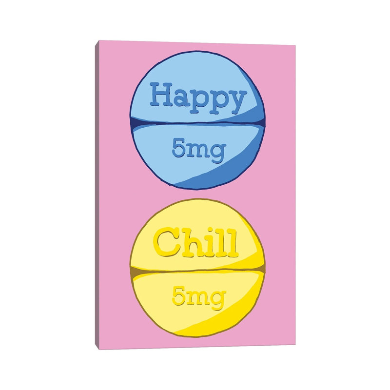 Happy Chill Pill Pink - Wrapped Canvas Print, 20.32 cm H x 30.48 cm W