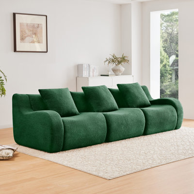 Canapé 3 places sans ossature, revêtu de tissu, sans montage, base antidérapante et design confortable pour les chambres, mousse haute densité 32D, lignes épurées
