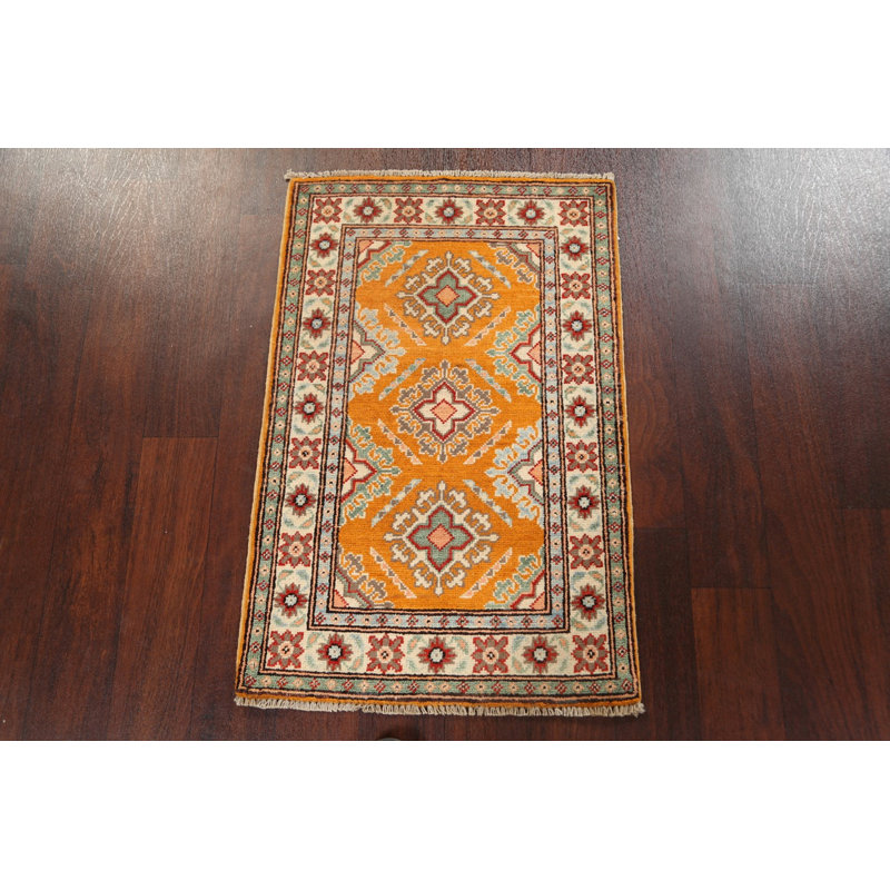 Tapis doré en laine noué à la main de conception unique 1 pi 11 po x 3 pi 0 po