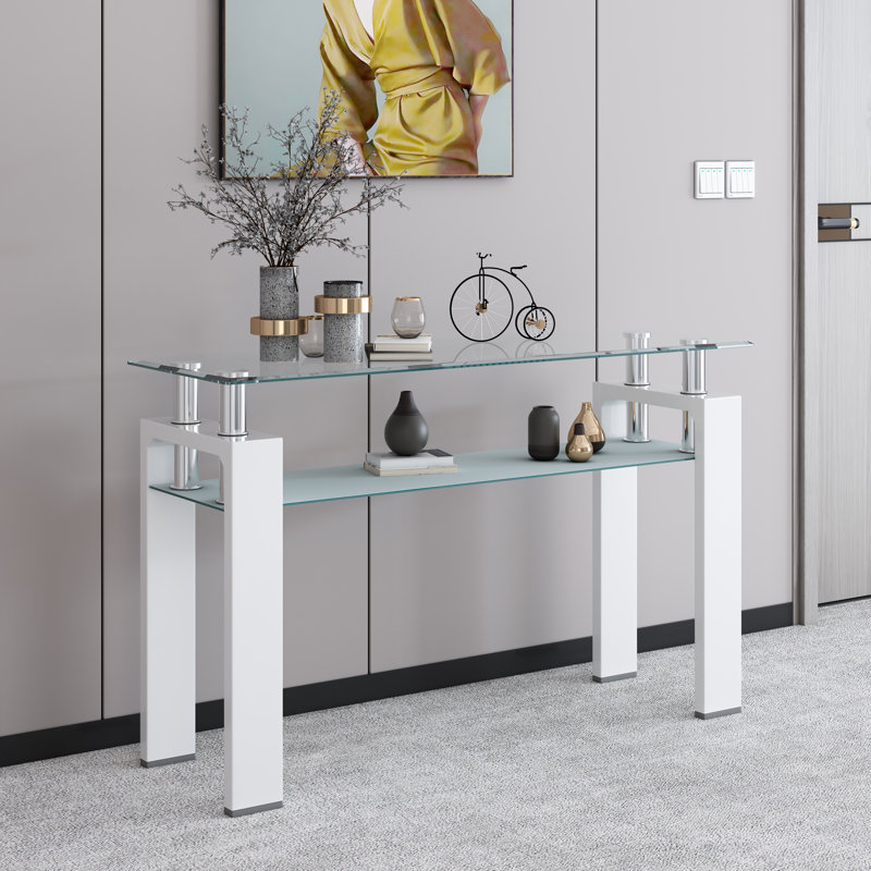 Micheline 47.2'' Glass Top Console Table, White