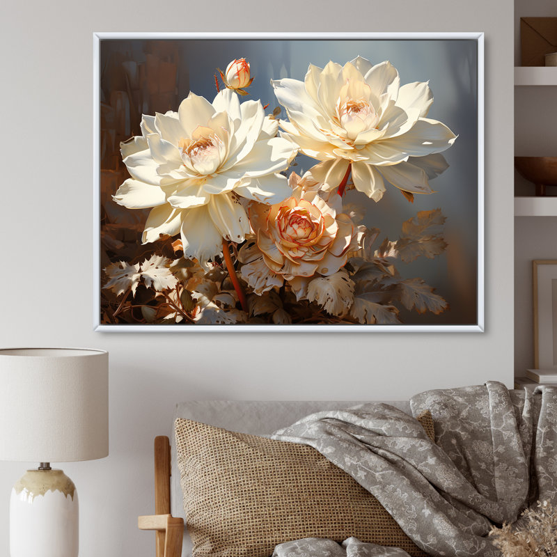 «Succulent Farmhouse Still Life» sur toile, Cadre flottant blanc, H 34 po x l 44 po x P 1,5 po