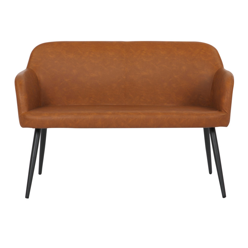 Banc industriel à haut dossier en acier noir et similicuir brun clair