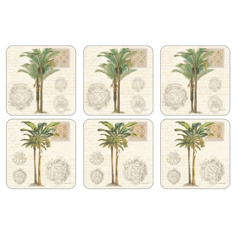 Pimpernel Vintage Palm Study Coasters S/6 4"X 4"