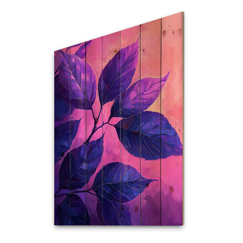 Plum Leaves Evening Collage III - Leaves Wood Print - On Natural Pine Wood, 40" H x 30" W x 0.78" D
